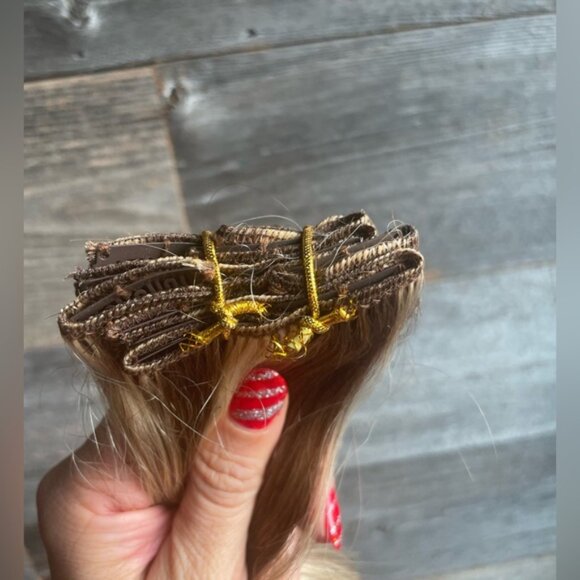 HUMAN HAIR 18” brown blonde clip in hair extensions - Picture 6 of 7